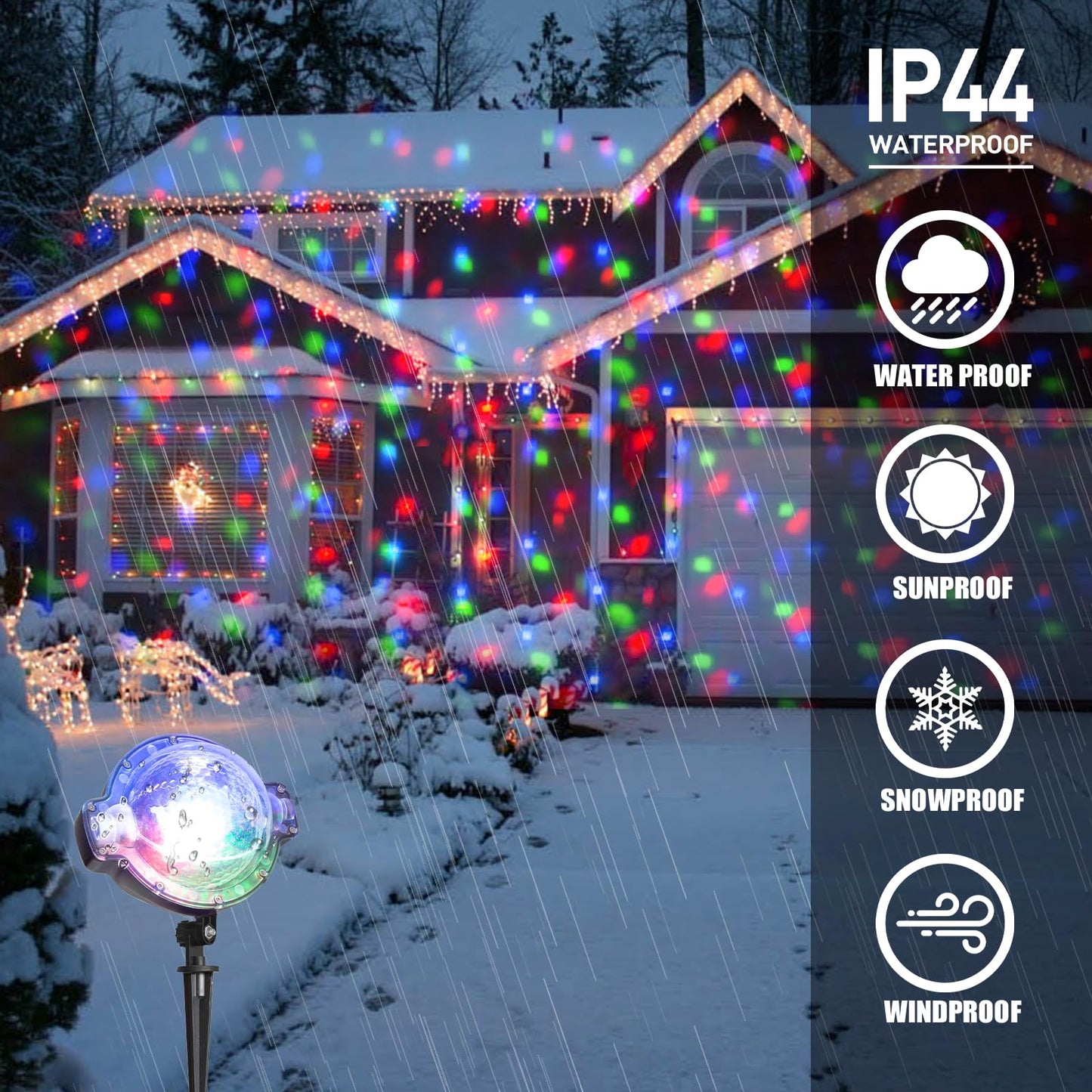 Rynx | Vanthylit Christmas Projector Light - Cooling Snowfall & Moving Points For Indoor/Outdoor Use