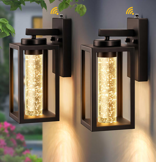Rynx | Vianis 2-Pack Outdoor Wall Lamps, Twilight To Dawn LED Outdoor Lighting Fixtures For House, Oil Rubbed Bronze Modern Outside Wall Light Wall Mounted Lantern, Crystal Bubble Glass Garage Light Fixtures