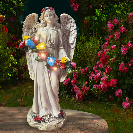 Rynx | Binqiuu Angel Statues For Garden, Sun Angels For Outside, Angel Sculpture Holding Wreath For Outdoor Patio Lawn Balcony Ornament
