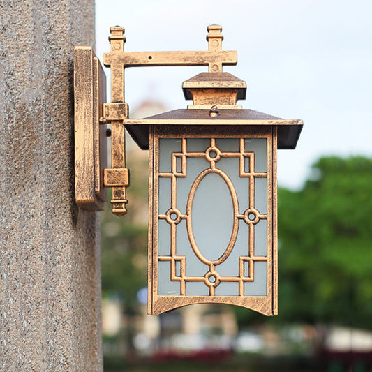 Rynx | 1 Cup Frosted Glass Wall Lighting Rustic Black/Bronze Lantern Shaped Courtyard Wall Lamp