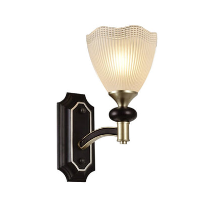 Rynx | Gridded Translucent Glass Cone Wall Lamp Farmhouse 1/2 Light Indoor Wall Mount Lighting in Black and Gold