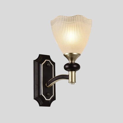 Rynx | Gridded Translucent Glass Cone Wall Lamp Farmhouse 1/2 Light Indoor Wall Mount Lighting in Black and Gold
