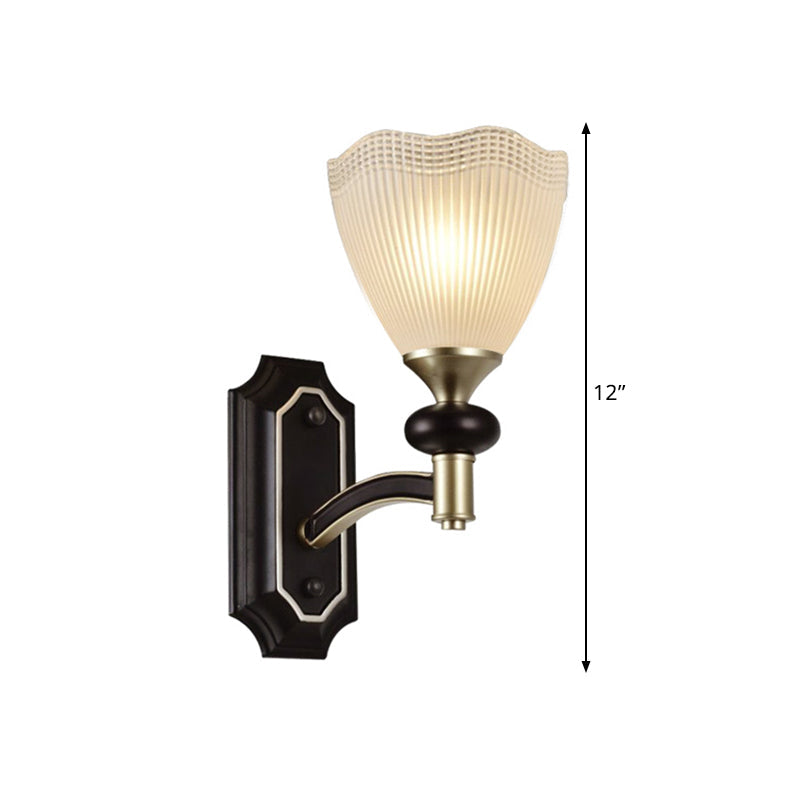Rynx | Gridded Translucent Glass Cone Wall Lamp Farmhouse 1/2 Light Indoor Wall Mount Lighting in Black and Gold