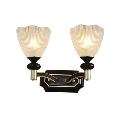 Rynx | Gridded Translucent Glass Cone Wall Lamp Farmhouse 1/2 Light Indoor Wall Mount Lighting in Black and Gold