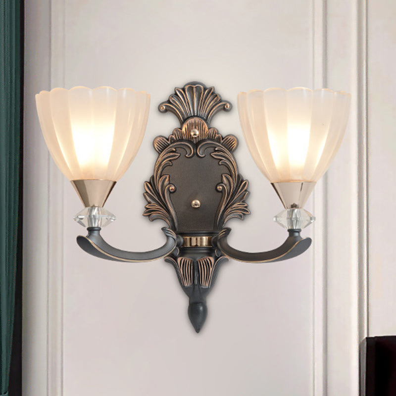 Rynx | 1/2 Lamps Wall Lighting Idea Vintage Cone White Ribbed Glass Wall Mounted Lamp for Living Room