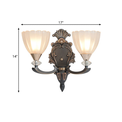 Rynx | 1/2 Lamps Wall Lighting Idea Vintage Cone White Ribbed Glass Wall Mounted Lamp for Living Room