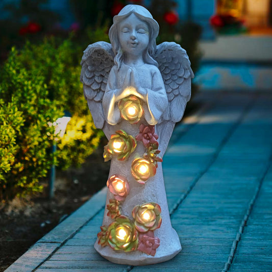 Rynx | Vioyouns Angel Solar Garden Outdoor Statues with Succulents and 6 LED Lights - Outdoor Solar Garden Decor Figurines -Rememb
