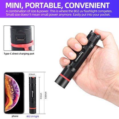 Rynx | Darkbeam 365Nm Uv Flashlight - Mini Blacklight Usb Rechargeable For Cat Urine Detection & Herding Resin