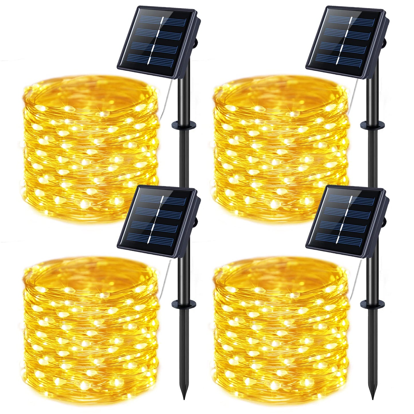 Rynx | Jmexsuss 4 Pack 100 Led Solar Fairy Lights, 33Ft Warm White Solar String Lights Outdoor Waterproof, 8 Modes Copper Wire Solar Twinkling Lights For Garden Yard Tree Wedding