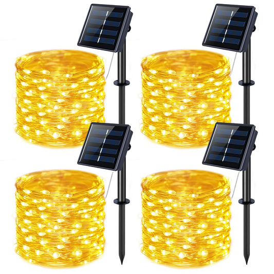 Rynx | Jmexsuss 4 Pack 100 Led Solar Fairy Lights, 33Ft Warm White Solar String Lights Outdoor Waterproof, 8 Modes Copper Wire Solar Twinkling Lights For Garden Yard Tree Wedding