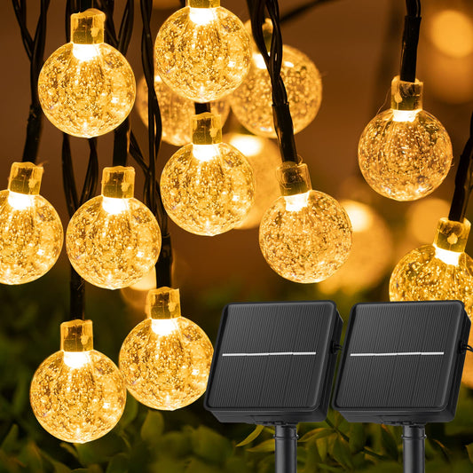 Rynx | 2-Pack 120 Led 72Ft Solar Light Outdoor Waterproof, Crystal Globe Lights With 8 Lighting Modes, Solar-Powered Patio Lights For Garden Yard Veranda Wedding Party Decor (Warm White)