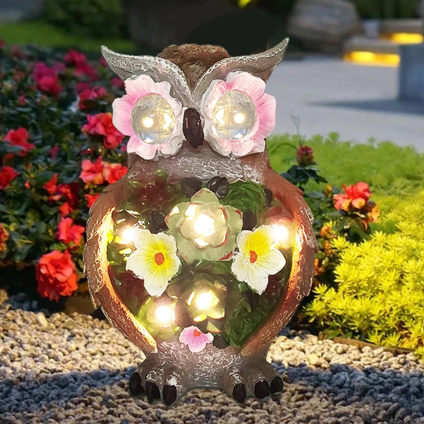 Rynx | Binqiuu Owl Garden Statue, Solar Powered Garden Statues With Flowers Led Lights, Harp Bird Figure For Lawn Terrace Veranda Garden Deco Gifts F