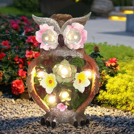 Rynx | Binqiuu Owl Garden Statue, Solar Powered Garden Statues With Flowers Led Lights, Harp Bird Figure For Lawn Terrace Veranda Garden Deco Gifts F