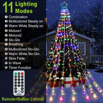 Rynx | Cerflyer 320 Led Christmas Tree Light Strings, 11.5 Feet Waterproof With Star Top, 8 Light Modes