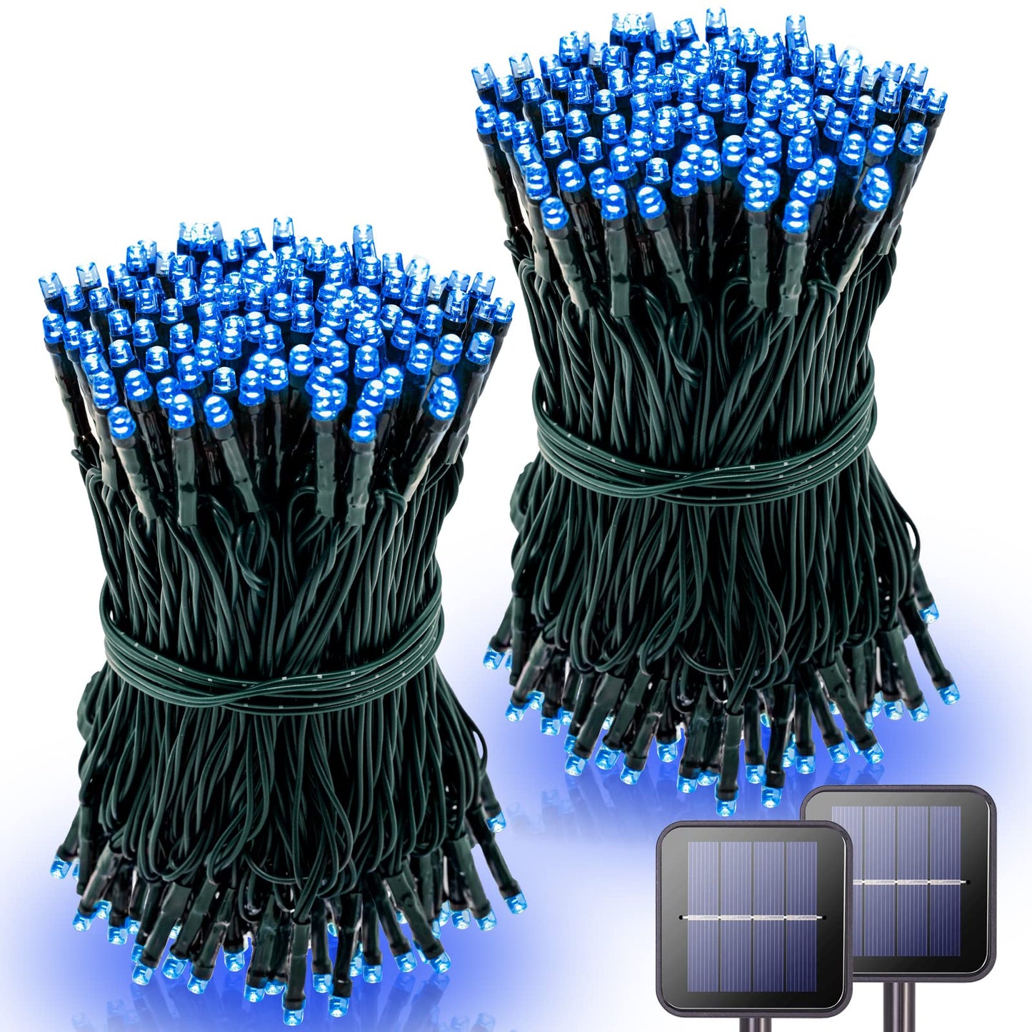 Rynx | Potive 2 Pack Blue Solar Christmas Lights Outdoor Waterproof, Each 42.7 Ft 100 LED Solar Powered Light Strings, 8 Modes Solar Flashing Lights For Garden Yard Patio Wooden Porch Christmas Decorations