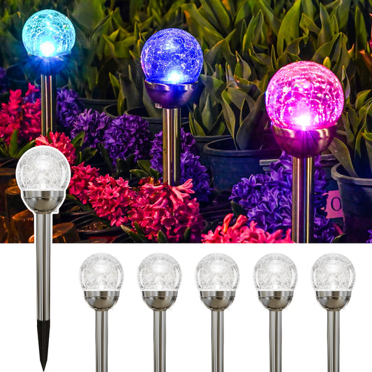 Rynx | Gigalumi Solar Light Outdoor, Christmas Crushed Glass Ball Solar Garden Light, Color Changing Light Outdoor, Garden LED Light For Path, Patio, Garden, 6 Pack Solar Garden Light Outdoor Path