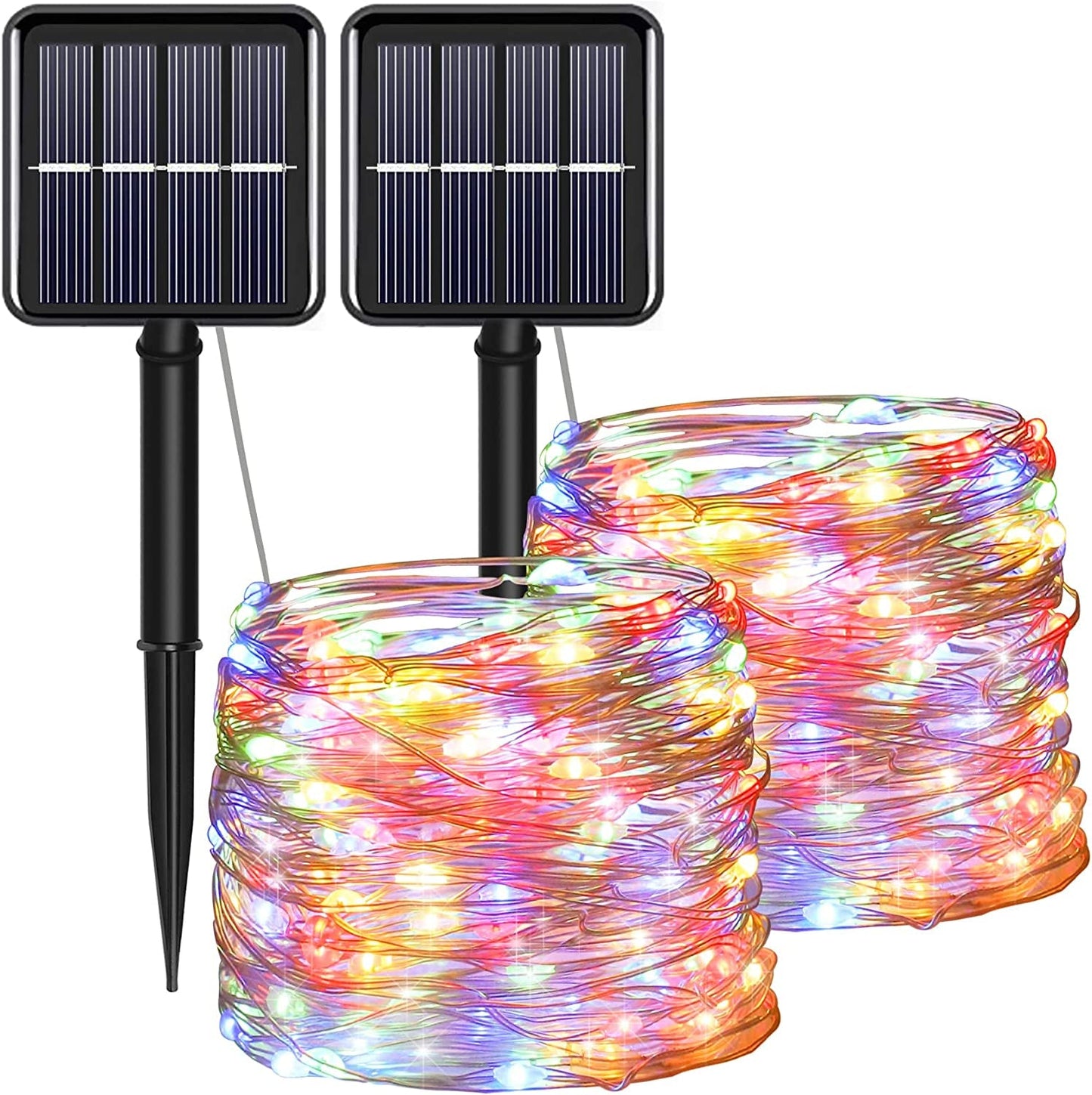Rynx | July 4 patriotic home decorations outdoor lights - Red White Blue solar string lights, 2-pack each 100 LED 33 feet