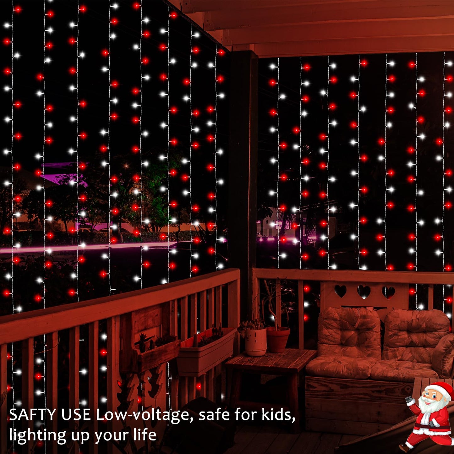 Rynx | Dealbeta Red White 300Led Christmas Curtain Lights With Remote Control, 8 Modes, 9.8X9.8Ft