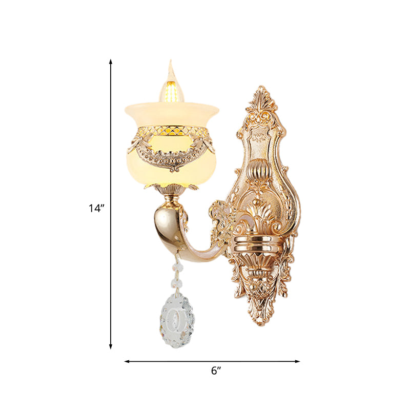 Rynx | Gold Candle Holder Wall Light Traditional Jade 1/2-Light Living Room Wall Lamp with Hanging Crystal