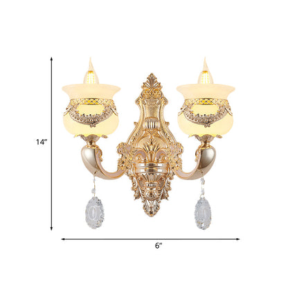 Rynx | Gold Candle Holder Wall Light Traditional Jade 1/2-Light Living Room Wall Lamp with Hanging Crystal