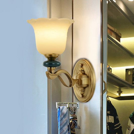 Rynx | Flower Frosted Glass Wall-Mounted Light Traditional 1/2-Light Indoor Wall Lamp in Gold