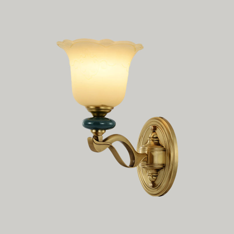 Rynx | Flower Frosted Glass Wall-Mounted Light Traditional 1/2-Light Indoor Wall Lamp in Gold