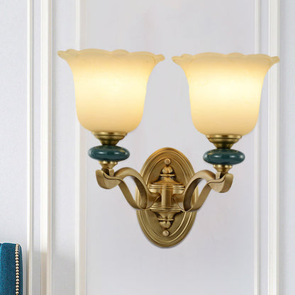 Rynx | Flower Frosted Glass Wall-Mounted Light Traditional 1/2-Light Indoor Wall Lamp in Gold
