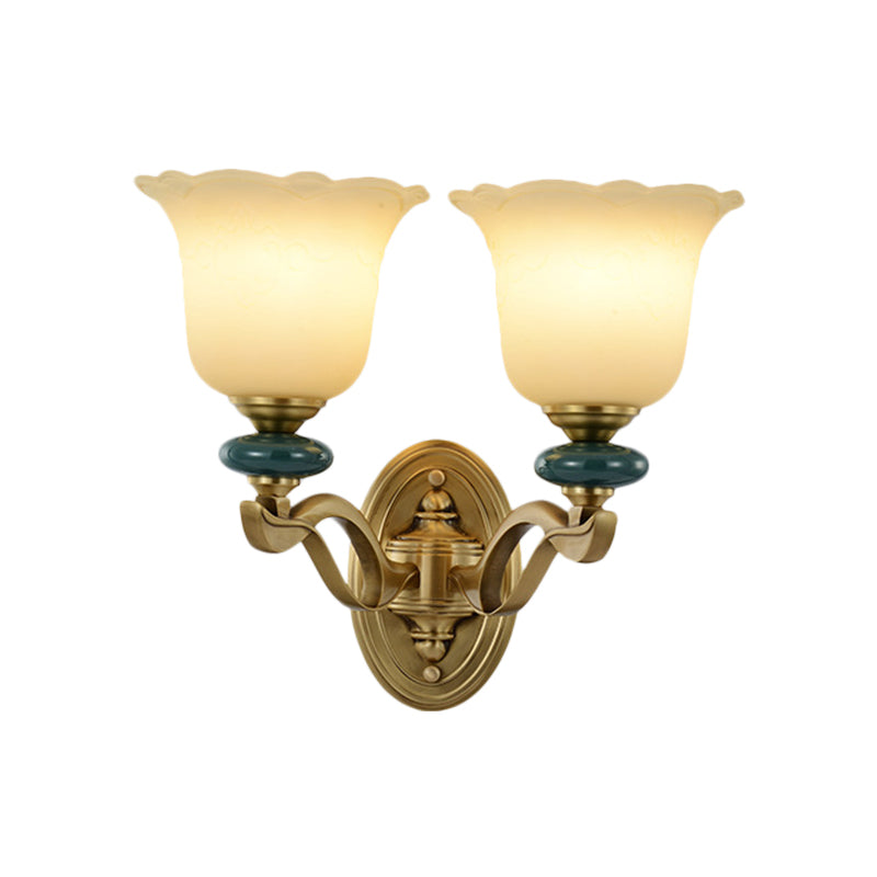 Rynx | Flower Frosted Glass Wall-Mounted Light Traditional 1/2-Light Indoor Wall Lamp in Gold