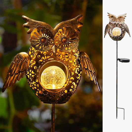 Rynx | Go2Garden Solar Lamps Outdoor Owl Decorative Metal Stakes Lights Crushed Glass Lights For Grass, Garden Art, Path, Patio Decorations, Birthday Gift Mother's Day Gift For Mom Dad Grandma (Bronze)