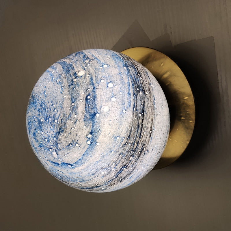 Rynx | Planet Frosted Glass Wall Lamp Creative Yellow/Blue LED Wall Lamp Lighting Fixture for Bedroom