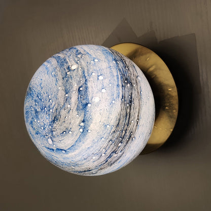 Rynx | Planet Frosted Glass Wall Lamp Creative Yellow/Blue LED Wall Lamp Lighting Fixture for Bedroom