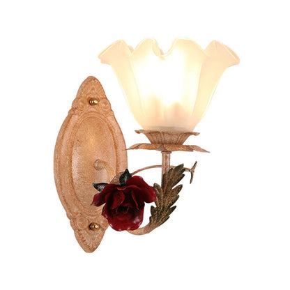 Rynx | Opal Glass Flower Wall Lamp American Garden 1 Bulb Living Room Wall Lamp in Light Brown/White