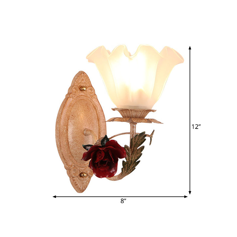 Rynx | Opal Glass Flower Wall Lamp American Garden 1 Bulb Living Room Wall Lamp in Light Brown/White