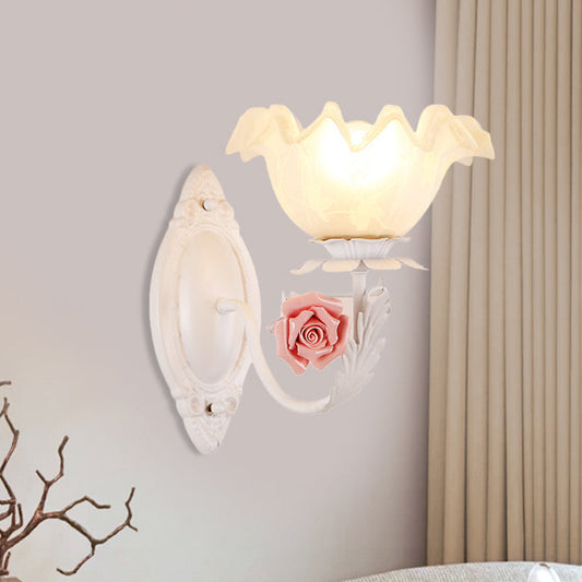 Rynx | Opal Glass Flower Wall Lamp American Garden 1 Bulb Living Room Wall Lamp in Light Brown/White
