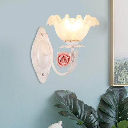 Rynx | Opal Glass Flower Wall Lamp American Garden 1 Bulb Living Room Wall Lamp in Light Brown/White