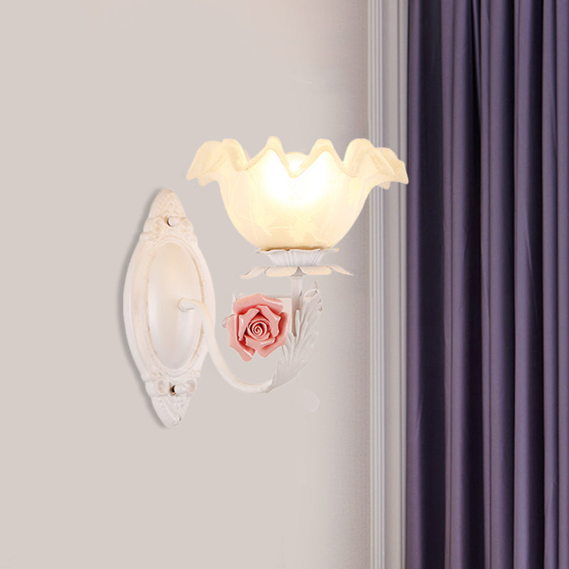 Rynx | Opal Glass Flower Wall Lamp American Garden 1 Bulb Living Room Wall Lamp in Light Brown/White