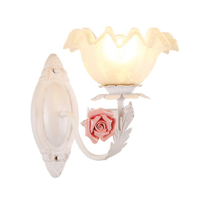 Rynx | Opal Glass Flower Wall Lamp American Garden 1 Bulb Living Room Wall Lamp in Light Brown/White