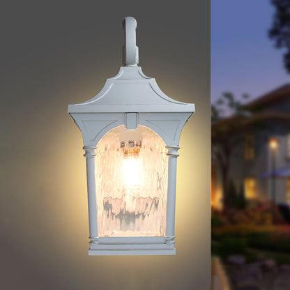 Rynx | White Single Bulb Wall Lamp Rustic Clear Water Glass Lantern Wall Lighting Fixture for Outdoor