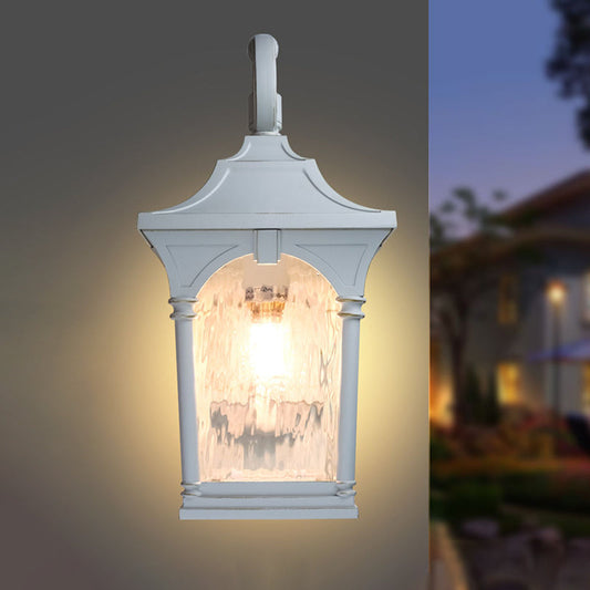 Rynx | White Single Bulb Wall Lamp Rustic Clear Water Glass Lantern Wall Lighting Fixture for Outdoor