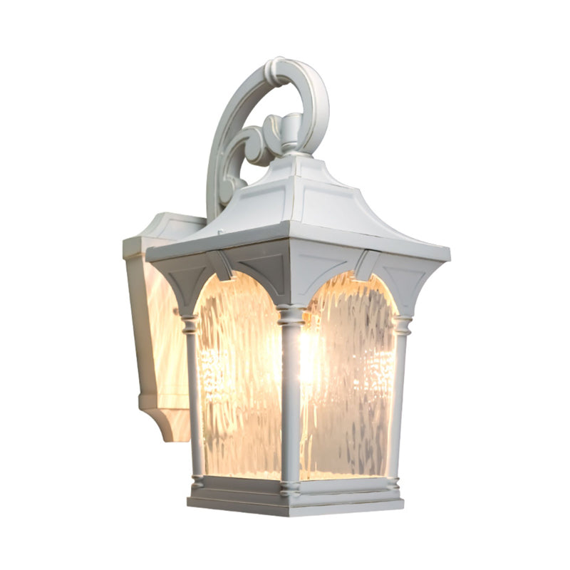Rynx | White Single Bulb Wall Lamp Rustic Clear Water Glass Lantern Wall Lighting Fixture for Outdoor