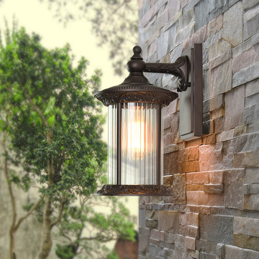 Rynx | Lantern Courtyard Wall Light Light Country House Clear Prismatic Glass 1 Light Coffee Wall Light