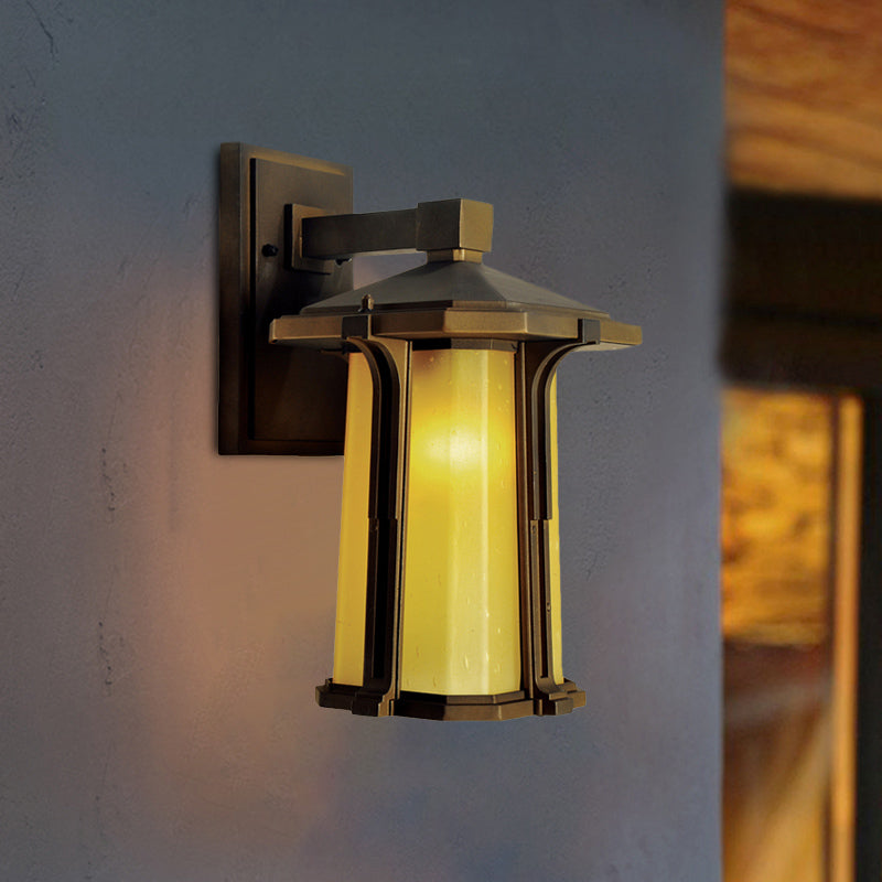 Rynx | Tan/White Glass Lantern Sconces Retro Style Single Version Outdoor Wall Mounted Light Source