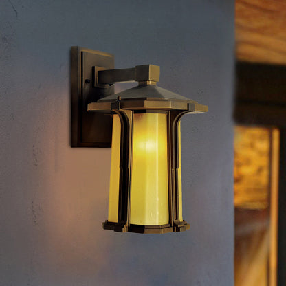 Rynx | Tan/White Glass Lantern Sconces Retro Style Single Version Outdoor Wall Mounted Light Source