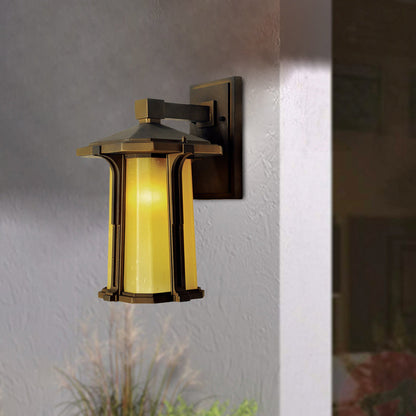 Rynx | Tan/White Glass Lantern Sconces Retro Style Single Version Outdoor Wall Mounted Light Source