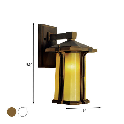 Rynx | Tan/White Glass Lantern Sconces Retro Style Single Version Outdoor Wall Mounted Light Source