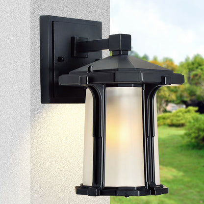 Rynx | Tan/White Glass Lantern Sconces Retro Style Single Version Outdoor Wall Mounted Light Source