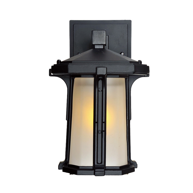 Rynx | Tan/White Glass Lantern Sconces Retro Style Single Version Outdoor Wall Mounted Light Source