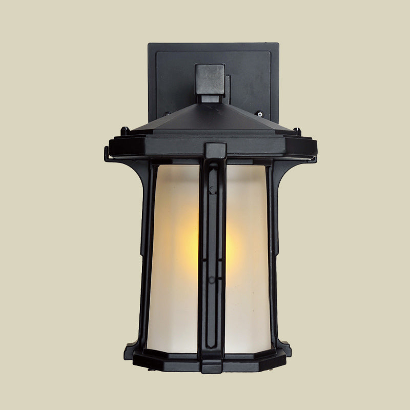 Rynx | Tan/White Glass Lantern Sconces Retro Style Single Version Outdoor Wall Mounted Light Source