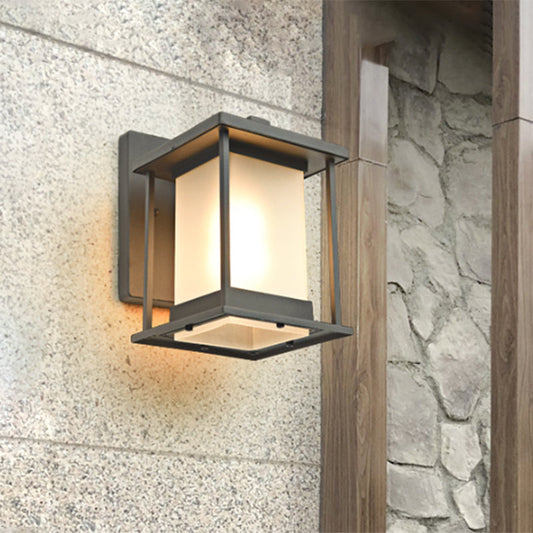 Rynx | White glass rectangular wall lamp rustic 1-light wall lighting for outdoor in coffee/black with metal frame