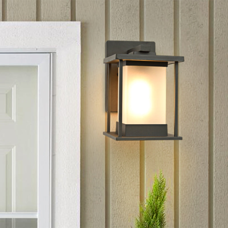 Rynx | White glass rectangular wall lamp rustic 1-light wall lighting for outdoor in coffee/black with metal frame